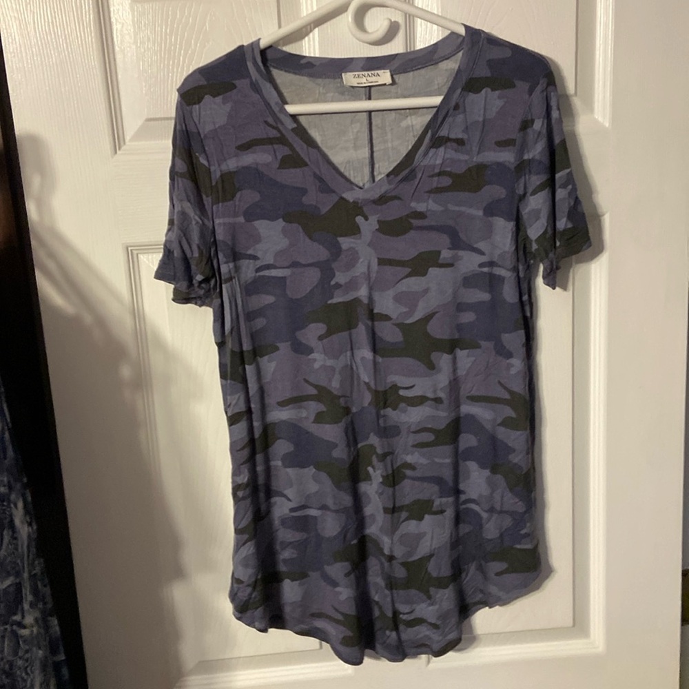 Zenena camo grey blue and charcoal top
